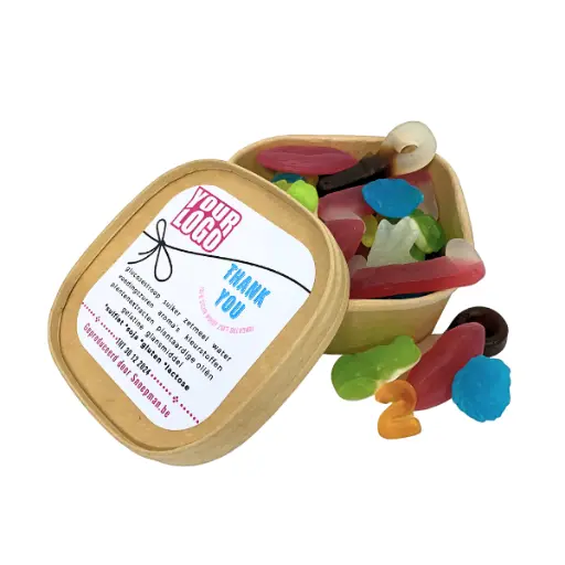 Doosje met logo snoepjes olie mix 250g